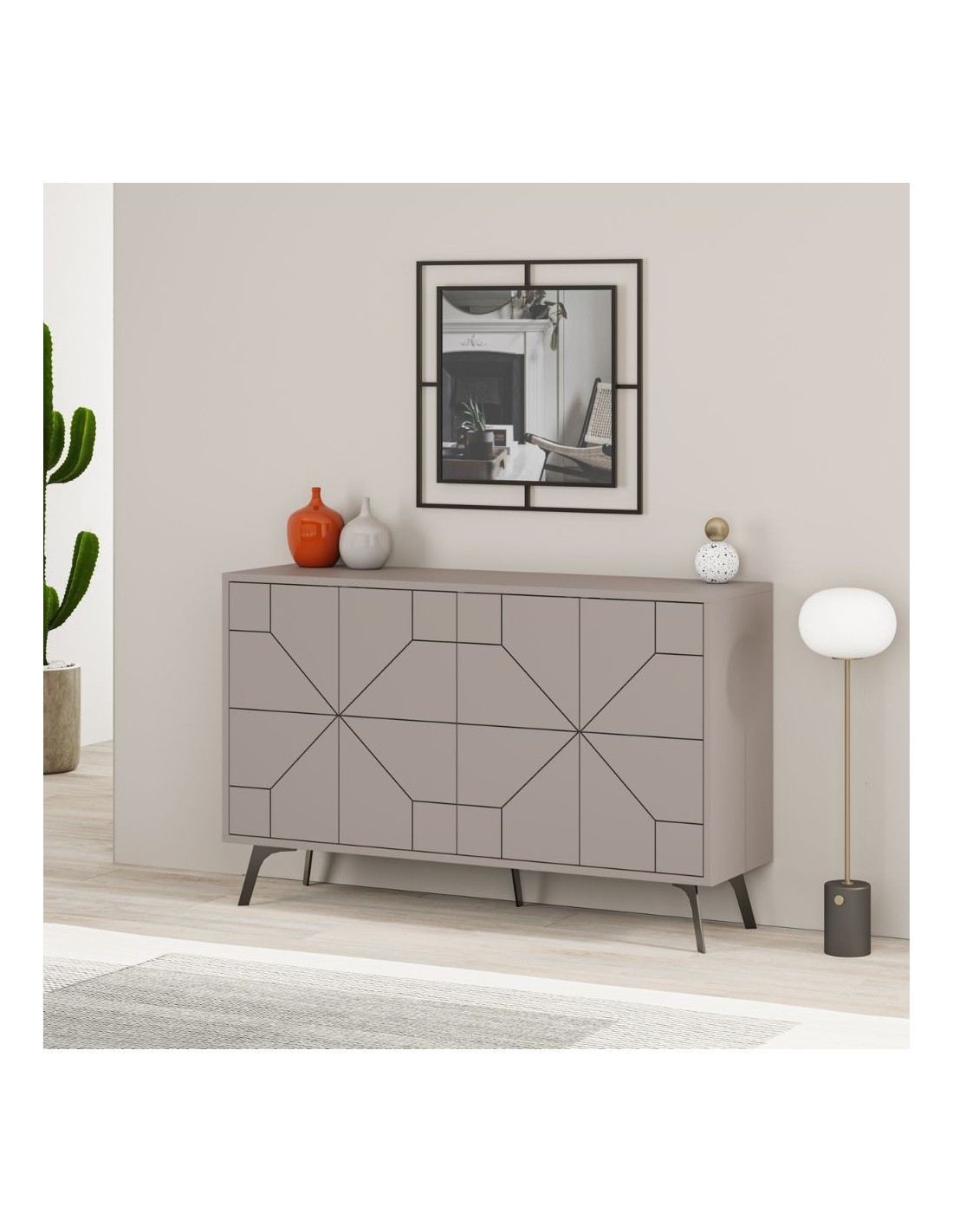 Madia 2 ante tortora con disegno geometrico Dune 123 cm