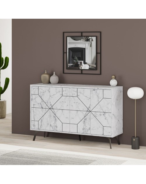 Madia 2 ante bianco carrara con disegno geometrico Dune 123 cm