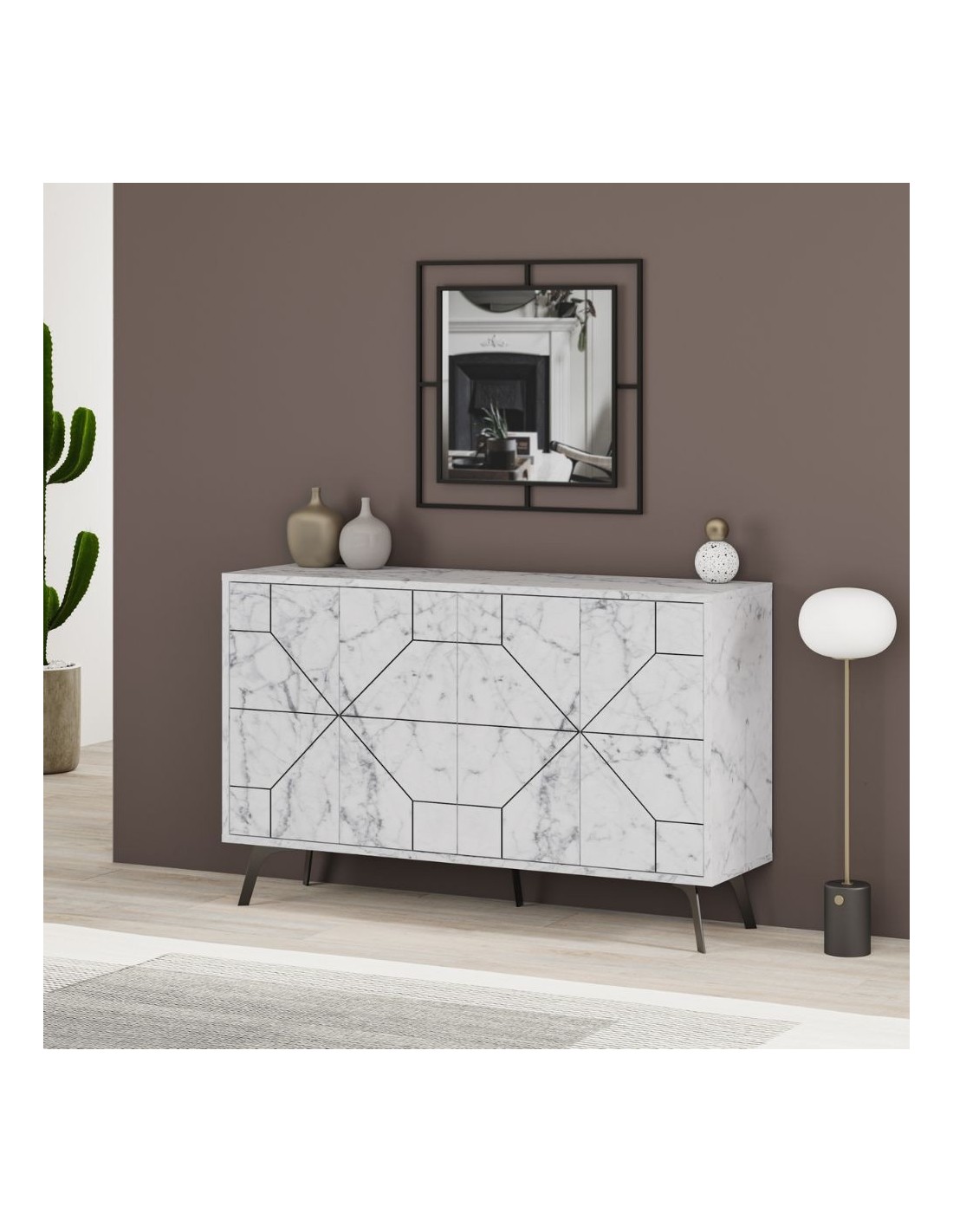 Madia 2 ante bianco carrara con disegno geometrico Dune 123 cm