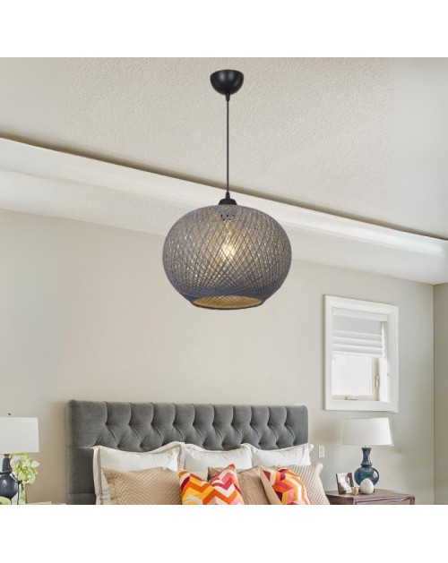 Lampada a sospensione con paralume in corda intrecciato antracite Yumak MDL4745