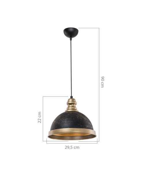 Lampada a sospensione con paralume metallo nero e dettagli oro Astek ASZ1637