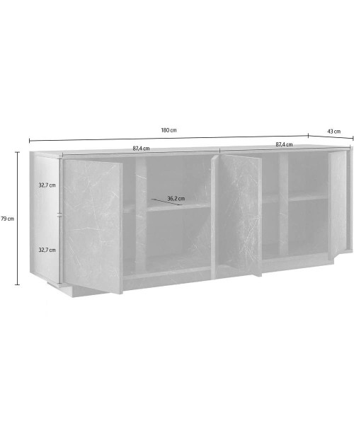 Madia 4 ante effetto marmo nero Rock 180x43x79h