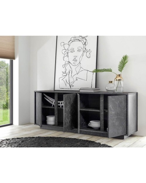 Madia 4 ante effetto marmo nero Rock 180x43x79h