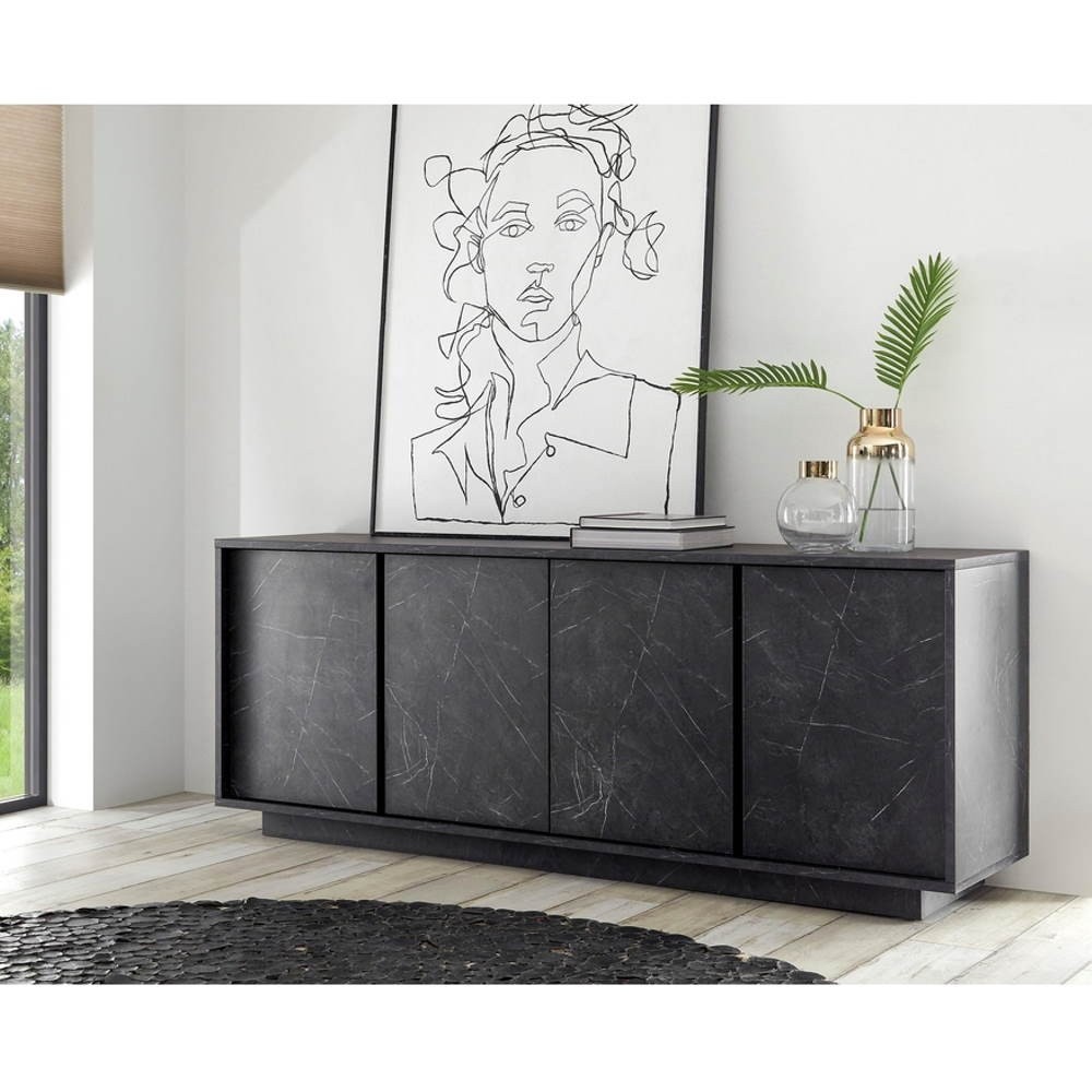 Madia 4 ante effetto marmo nero Rock 180x43x79h