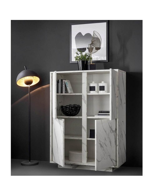Credenza 4 ante effetto marmo bianco Rock 92x43x145h