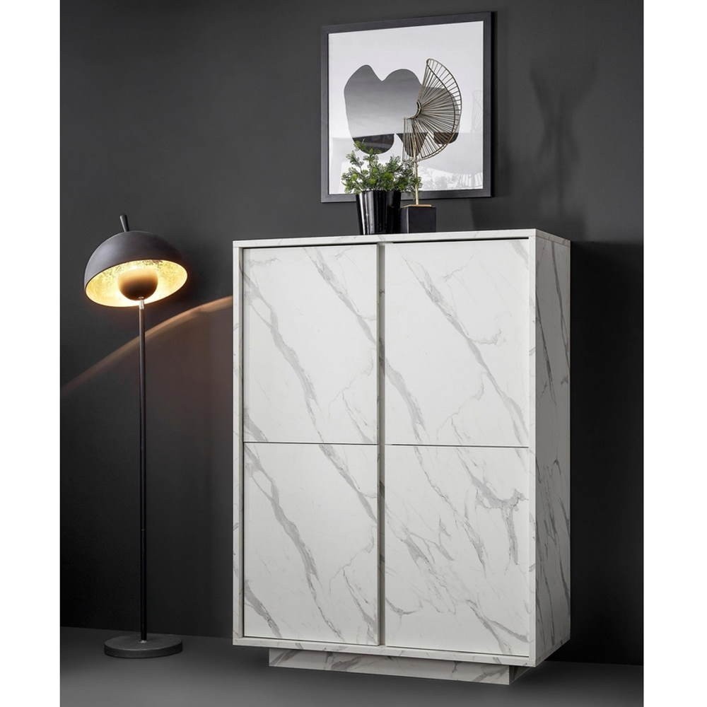 Credenza 4 ante effetto marmo bianco Rock 92x43x145h