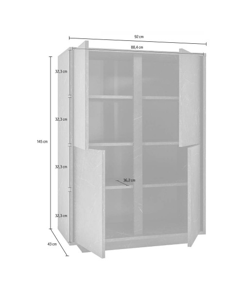 Credenza 4 ante effetto marmo bianco Rock 92x43x145h