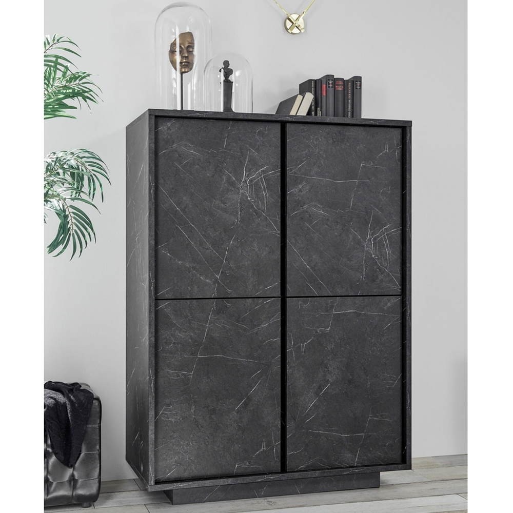 Credenza 4 ante effetto marmo nero Rock 92x43x145h