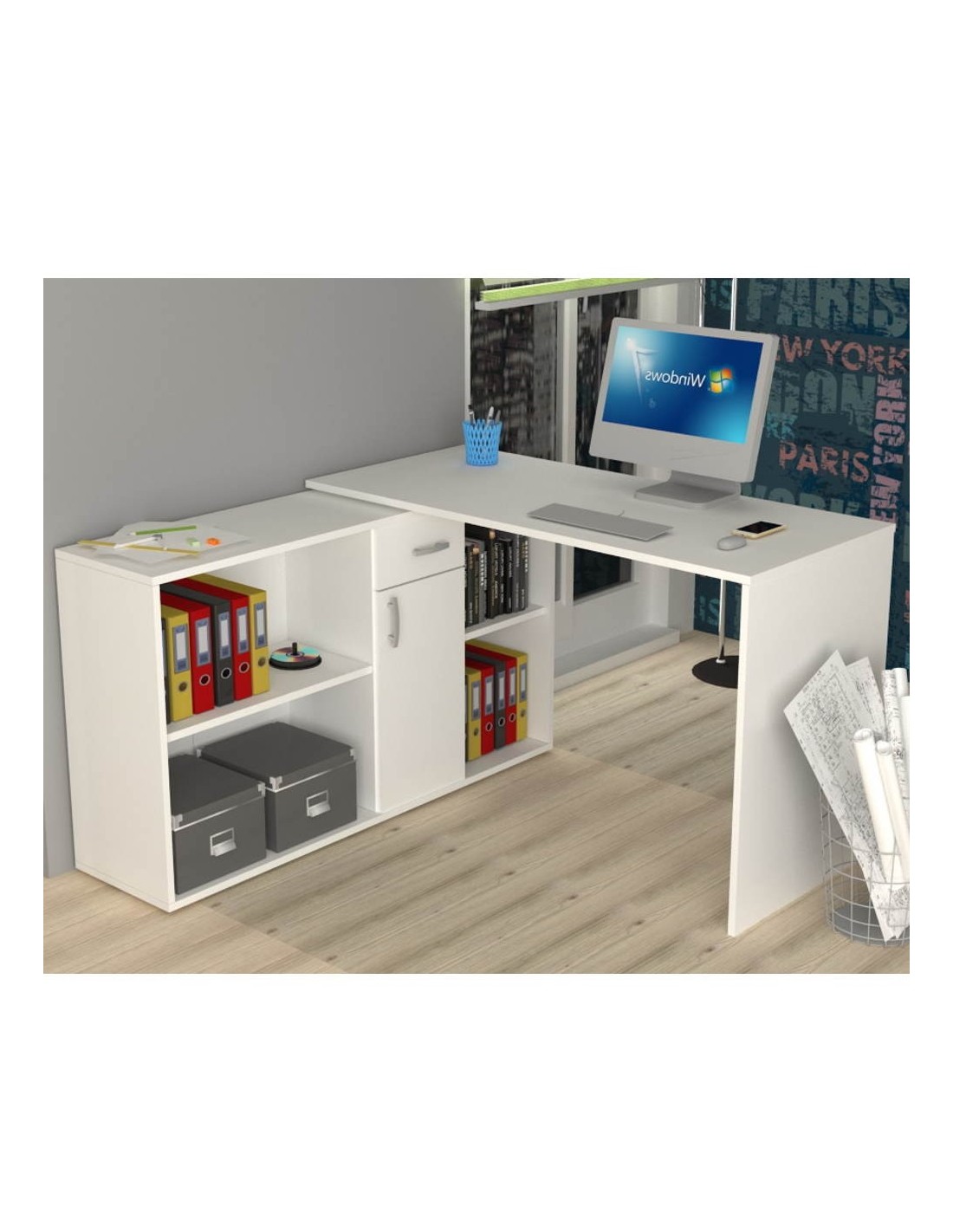 Scrivania angolare bianca reversibile Alis